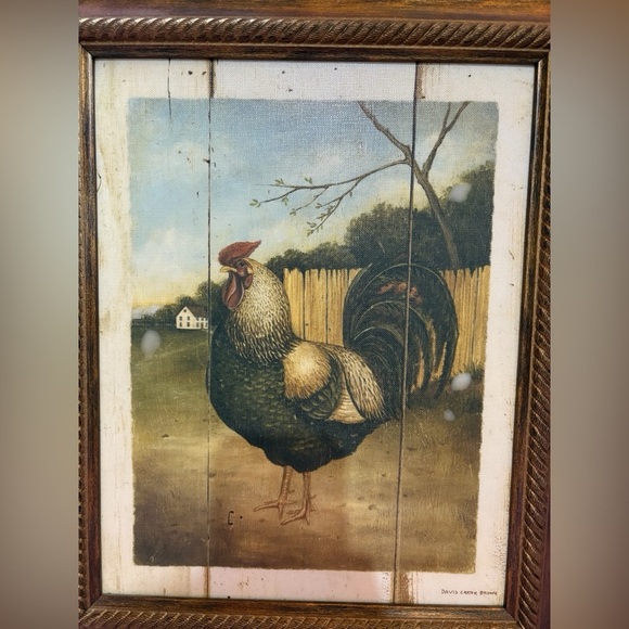 🔻Vintage🔻David Carter Brown, Rustic Rooster Framed Artwork, 17.50"' X 14" 🐔 - Picture 4 of 6